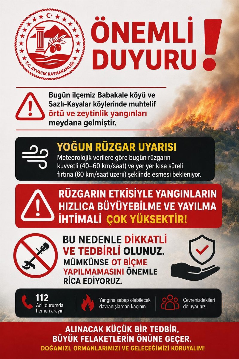 Yangın ve kuvvetli rüzgâr uyarısı
